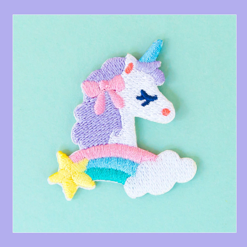 Unicorn embroidered fabric with kirkika pass freshens wind cloth appliqued DIY young girl's hand account adorned with a broken hole