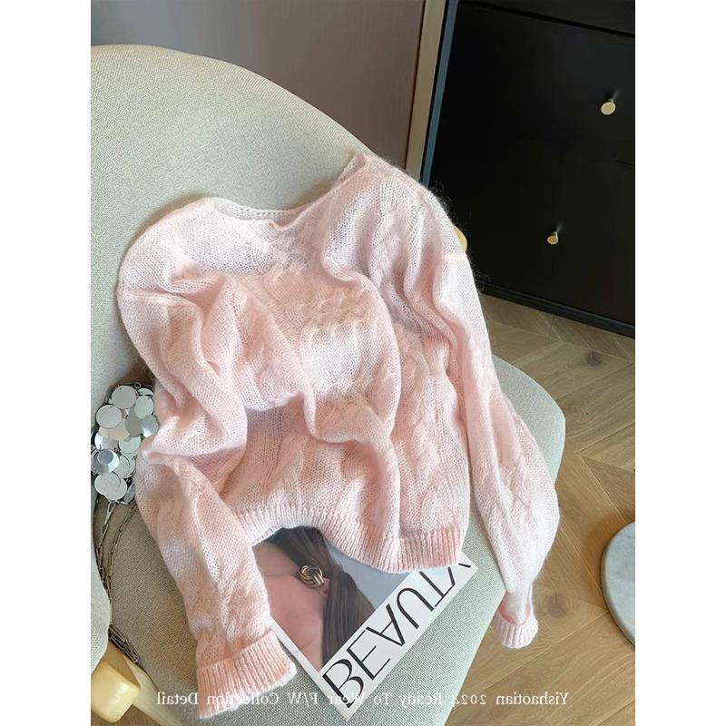Recommended for Personal Collection~ Gentle Pink Hollow-Out Knit Sweater for Women, New Autumn Style, Lazy Style, Versatile Soft Sweater Recommended for Personal Collection~ Gentle Pink Hollow-Out Knit Sweater for Women, New Autumn Style, Lazy Style, Versatile Soft Sweater