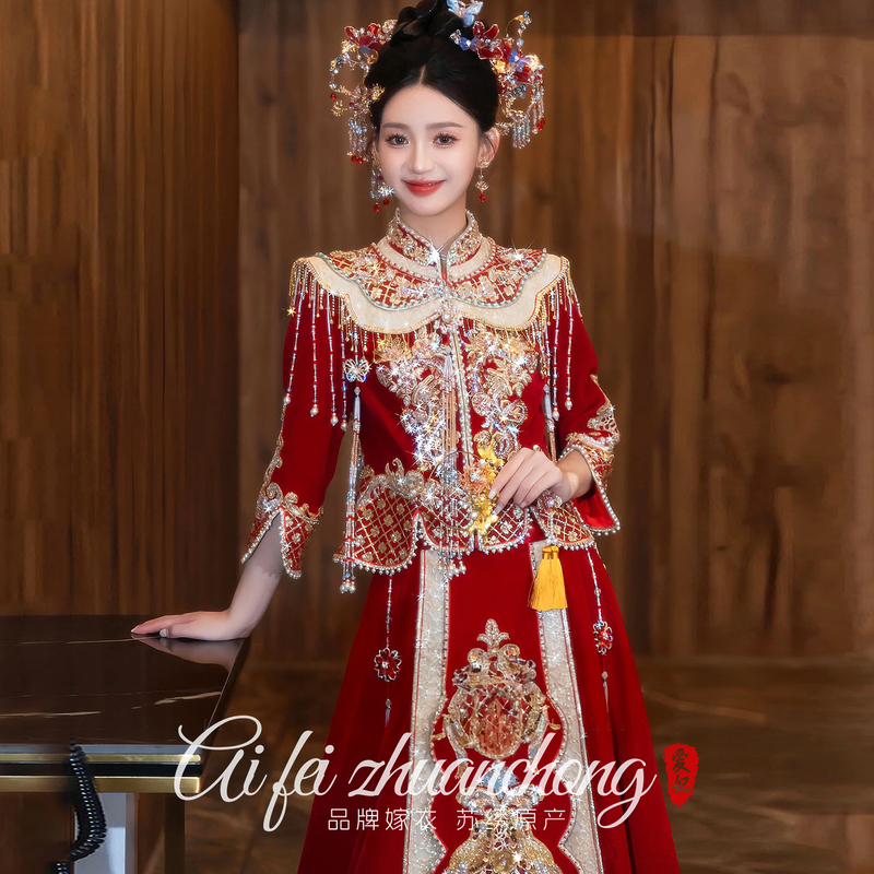 Xiuhe-Style Wedding Dress 2026 New Model Bride's Chinese-Style Wedding Dress Plus Size Wedding Outfit for Going Out, Toast Dress, Elaborate Wedding Gown