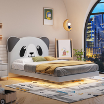 Childrens bed soft package boy panda bed solid wood suspended bed with LED light girl princess small apartment single leather