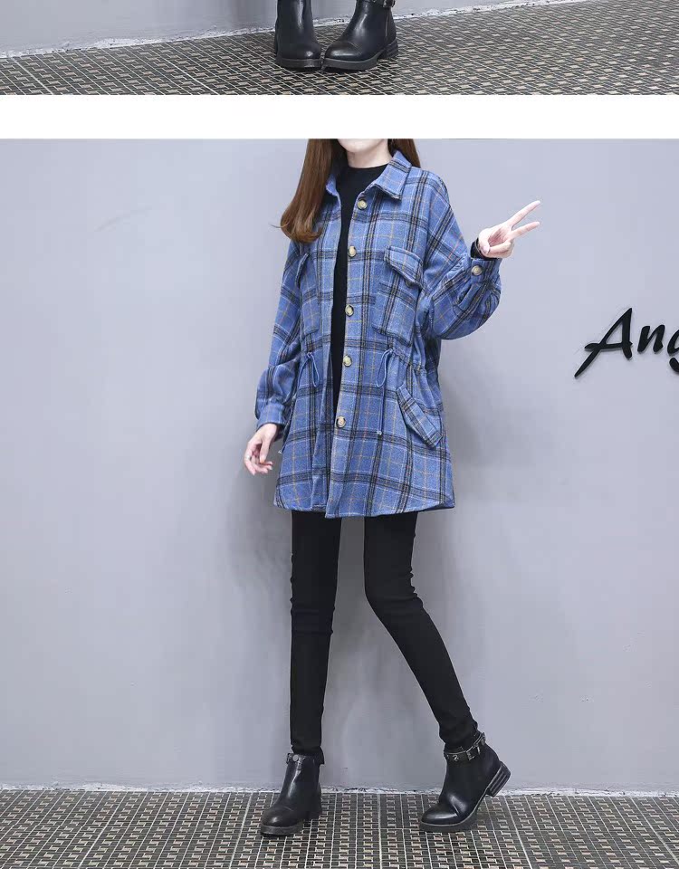 Mùa thu 2018 mới của phụ nữ thời trang mạng lưới ve áo đơn ngực eo lỏng lẻo áo len mỏng của phụ nữ áo khoác dạ dài nữ hàn quốc