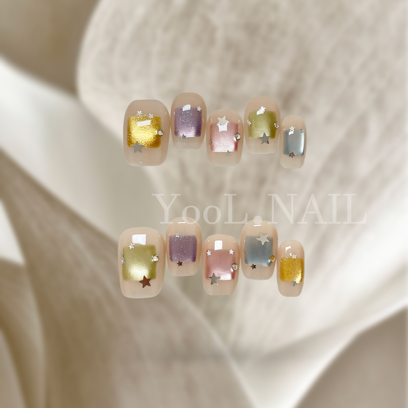 【Macaron Starry Night】Wearable Nail Art Short Style Colorful Star Glitter Nail Art High-End Handmade Brightening Nails 【Macaron Starry Night】Wearable Nail Art Short Style Colorful Star Glitter Nail Art High-End Handmade Brightening Nails