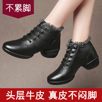 Square Dancing Shoes Sub Adults Dancing Shoes Women Shoes Soft Bottom Heel Winter Sailors Genuine Leather Full Cow Leather Dance Shoes Black