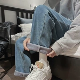 Tide, утепленные демисезонные черные джинсы, штаны для отдыха, свободный прямой крой, в американском стиле, оверсайз