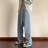 Ретро джинсы, флисовые штаны, в американском стиле, на шнурках, оверсайз, эластичная талия, свободный прямой крой