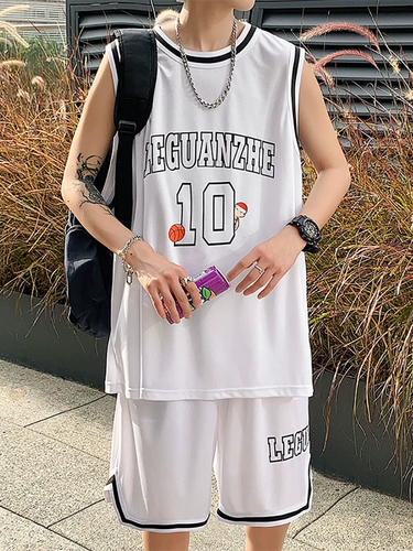 Спортивная летняя тонкая баскетбольная форма, шелковый жилет без рукавов, футбольная форма для мальчиков, штаны, в американском стиле, подходит для подростков