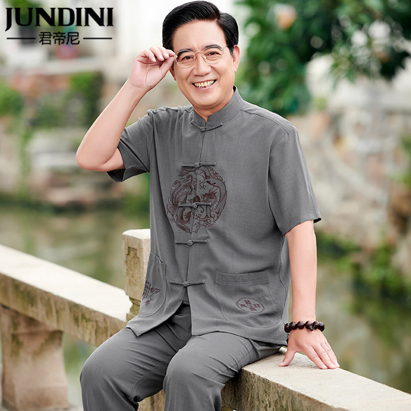 Middle-aged Tang Fashion Men Grandpa Short sleeves Chinese Father Father Summer Clothes