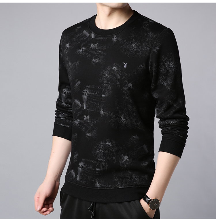 Áo len nam Playboy cộng với áo thun nhung dày chạm đáy áo trẻ trung cổ áo len ấm áp áo len nam áo hoodie nam form rộng
