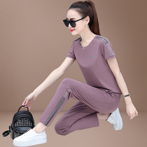Young mother clothing 2021 new summer wear thin foreign air aged sportswear set women summer two sets