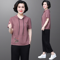 Mother summer suit foreign style suit 2020 New Tide middle-aged leisure sportswear middle-aged men embroidered short sleeve top