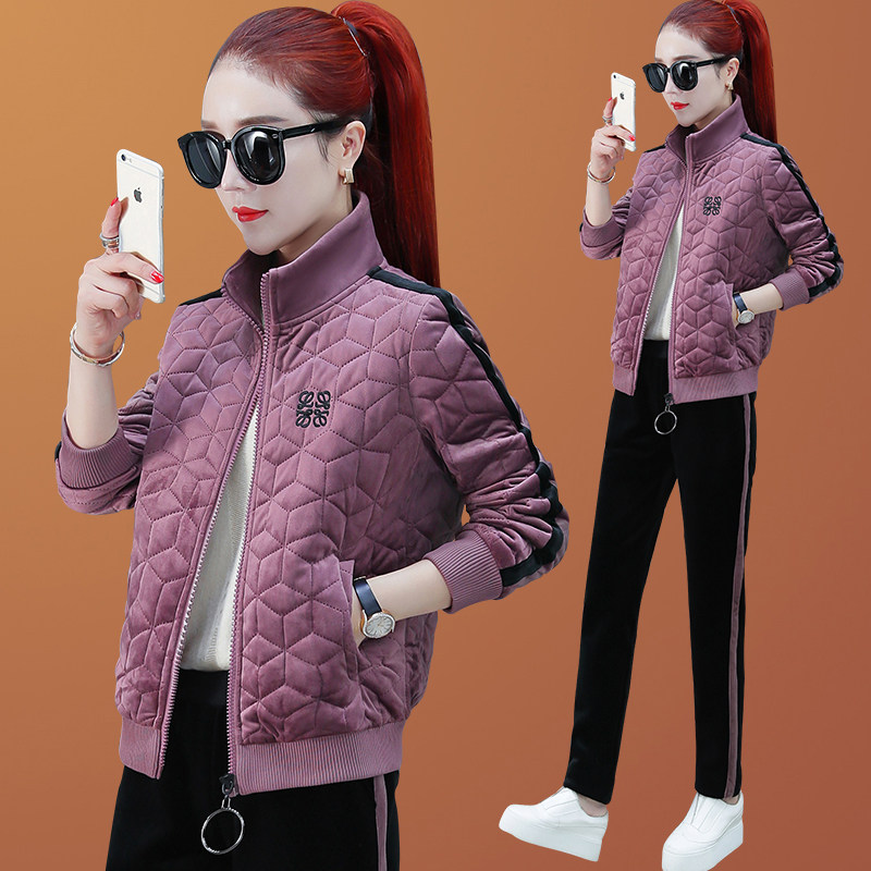 Mom Sports Suit Woman Autumn Winter Clothing 2019 New Middle Aged Coat Plus Suede Thickened Middle-aged Fashion Two Sets