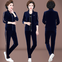 Mothers clothing 2020 new autumn fashionable middle-aged and elderly golden velvet suit female spring and autumn wide casual two-piece set