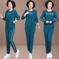 Middle-aged mother autumn hooded sweater 2020 new foreign style sportswear set women Spring and Autumn three sets