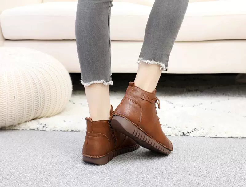 Booties trẻ em mùa đông mới cộng với nhung ấm cho nữ trung niên giày da hoang dã Giày da không thấm nước chống trượt 40 thước boot