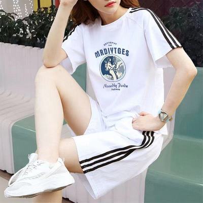 康礼夫纯棉运动套装女2021夏季新款时尚韩版短袖短裤休闲两件套