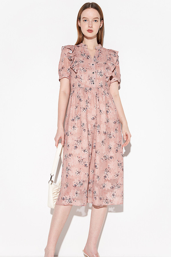 Spot Psalm 2022 summer new small collar design cut flower watermark plant print dress 6C51205627