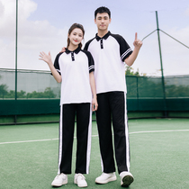 High school summer pure cotton short sleeve school uniform with two sets black and white T-shirt minimalist school junior high school student apricot polo shirt