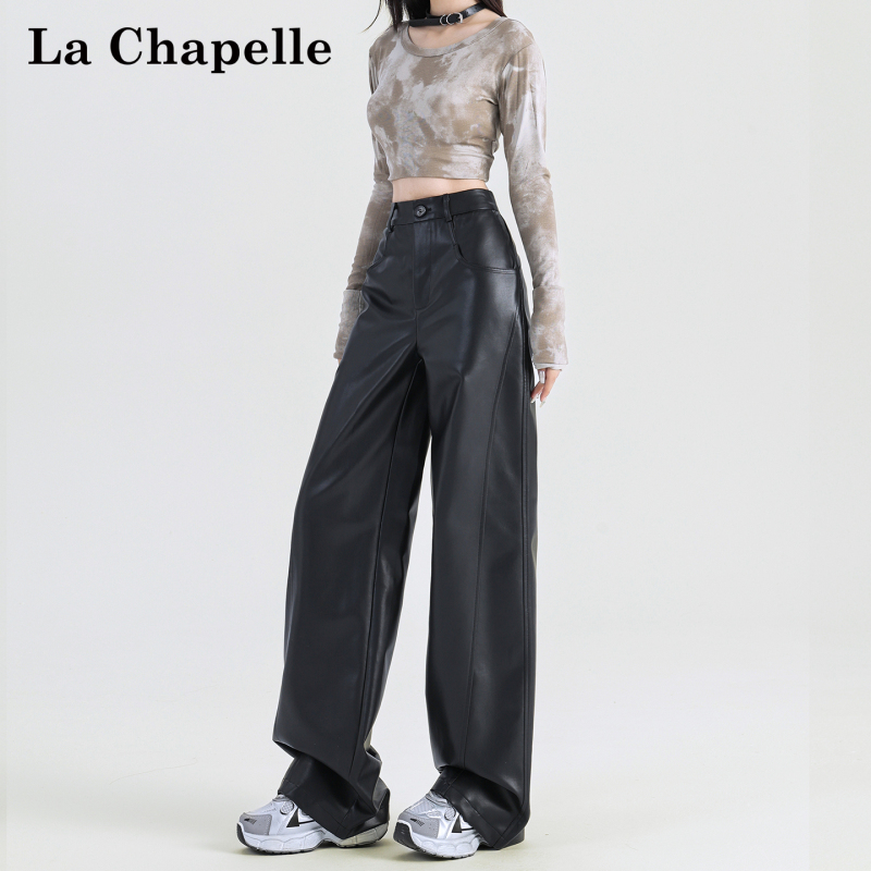 La Chapelle Black Leather Pants for Women, Autumn 2026 New Style, Petite Pu Leather High-Waisted Casual Straight Wide-Leg Pants La Chapelle Black Leather Pants for Women, Autumn 2026 New Style, Petite Pu Leather High-Waisted Casual Straight Wide-Leg Pants