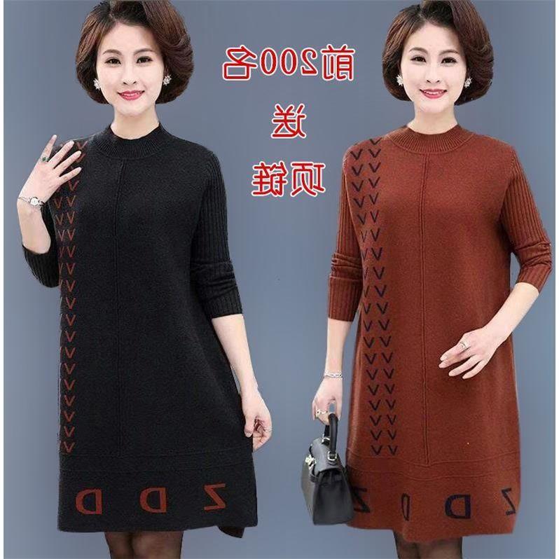 Mẹ tải áo len mới mùa thu và mùa đông trong phần dài của phân bón để tăng áo len đan cho phụ nữ trung niên và già - Áo len thể thao / dòng may áo len nữ cổ cao