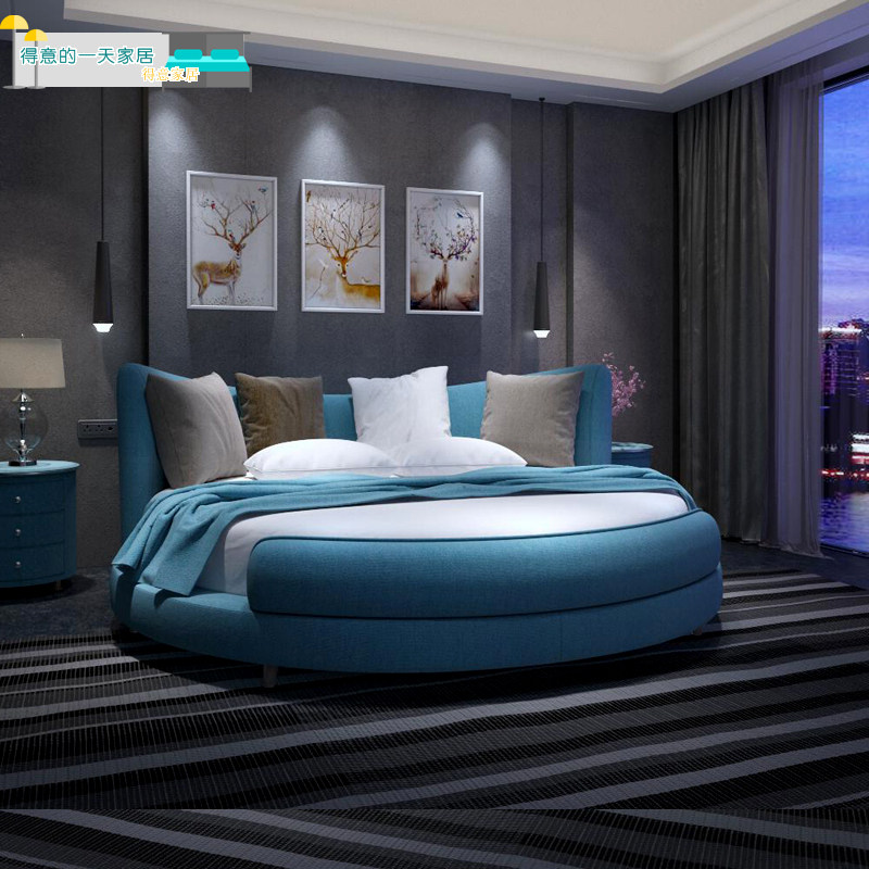 Large round double modern minimalist fabric princess bedroom fashion round bed small apartment couple 1 8 m 2 2 wedding bed