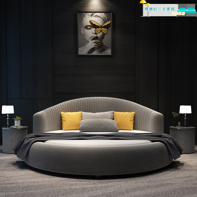 Round bed double bed wedding bed modern minimalist cloth bed size master bedroom hotel couples help net red European bed