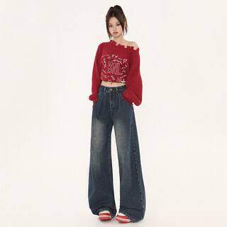 2026 New American Retro High-Waisted Wide-Leg Jeans for Women, Loose and Drapey Floor-Length Pants, Slimming and Versatile