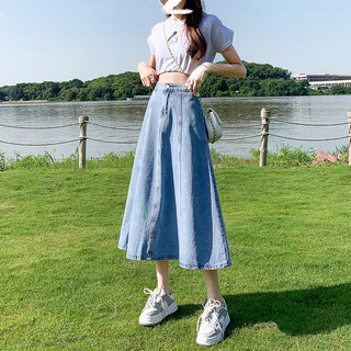 Denim Umbrella Skirt Women's High-Waisted Mid-Length Pleated Skirt A-Line Skirt Autumn and Winter 2025 New Long Skirt