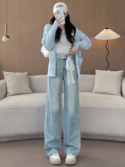 Washed Loose Wide-Leg Jeans for Women 2025 New Autumn and Winter High-Waisted Light-Colored Straight-Leg Petite Drapey Floor-Length Pants