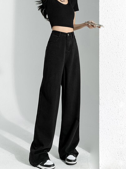 Black Wide-Leg Jeans for Women 2026 New High-Waisted Straight Loose Fit Flattering for Pear-Shaped Body Floor-Length Pants