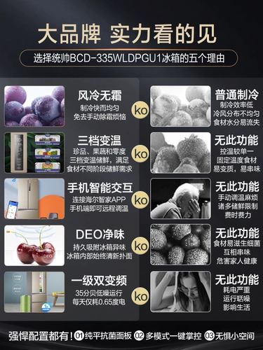 Лидер335 Французский стиль четырехвурного холодильника, предоставляя ультра -тщательно -частотную частотную энергию.