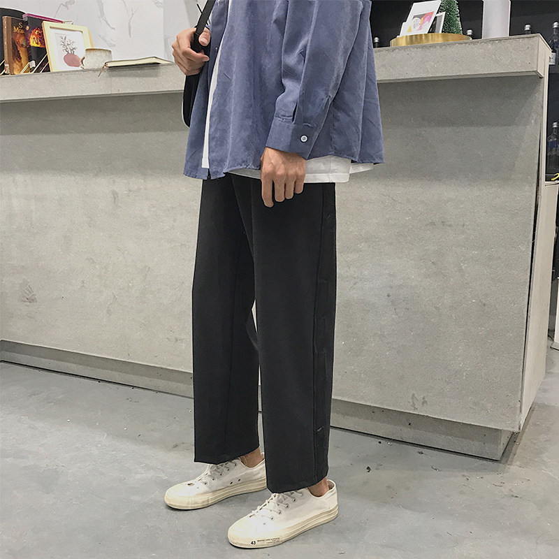 Pants men's Japanese spring new style wide-leg pants loose straight-leg pants youth students sports casual nine-point pants