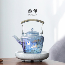 Triple Pentecostal gold and silver burning glass cooking teapot boiling kettle for home small electric pottery stove cooking tea with electric hot boiling kettle