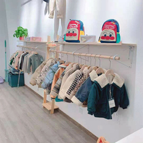 Clothing store display rack Log color hanging rod Childrens clothing store solid wood side hanger wall clothes rack Wall rack