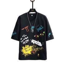 Summer new short-sleeved T-shirt mens trendy brand loose short-sleeved round neck tops ins Hong Kong style casual trendy tops