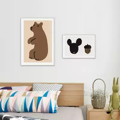 Nordic ins cartoon small animal art decoration painting Children's room mural living room dining room bedroom bed hanging painting