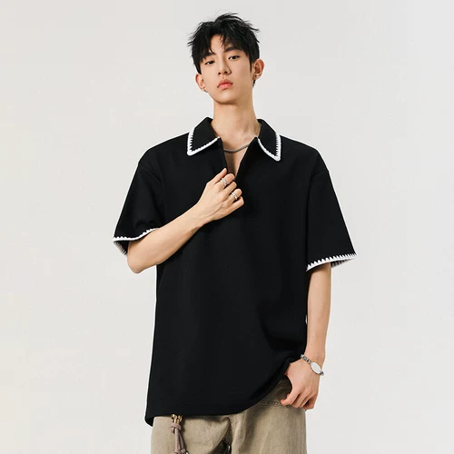 Летняя черная футболка с коротким рукавом, футболка polo для влюбленных, в американском стиле