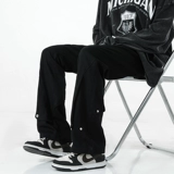 Осенние дизайнерские черные джинсы, штаны, мегафон, в американском стиле, тренд сезона, свободный прямой крой