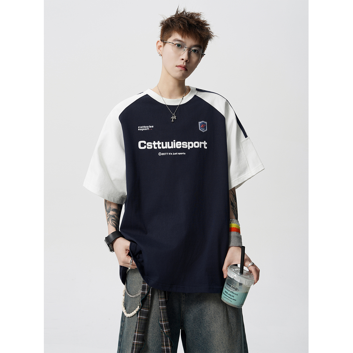 アメリカンヘビーウェイトラグラン半袖Tシャツメンズ2025年夏新作ゆったりデザイントレンドカジュアル半袖Tシャツ