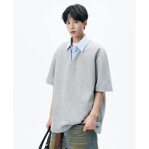 Комплект, рубашка, летняя футболка polo, в американском стиле, имитация рубашки, короткий рукав, оверсайз