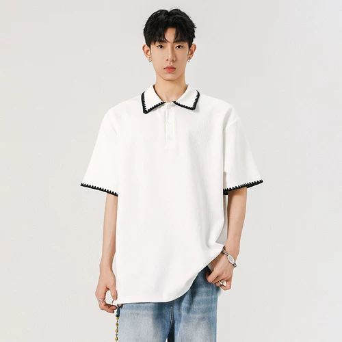 Летняя черная футболка с коротким рукавом, футболка polo для влюбленных, в американском стиле