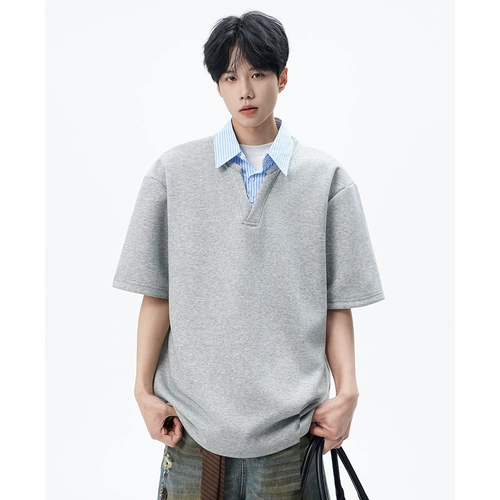 Комплект, рубашка, летняя футболка polo, в американском стиле, имитация рубашки, короткий рукав, оверсайз