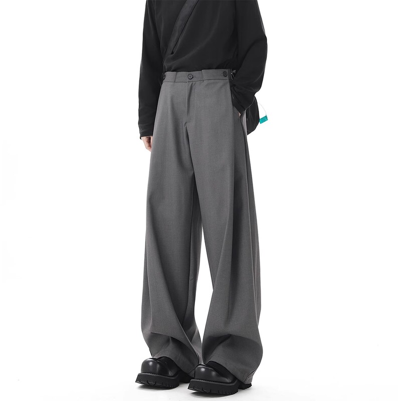 American-Style Gray Pleated Casual Trousers for Men and Women, Trendy Brand, Loose Fit, High-End Feel, Cleanfit Straight-Leg Wide-Leg Long Pants