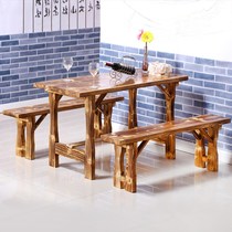 Pure solid wood hotel snack bar fast food restaurant table and chair noodle restaurant table chair antique hot pot restaurant table and chair combination