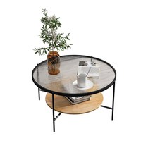 Nordic Living Room Round Glass Tea Table Minima Modern Solid Wood Small Family Type Tempered Glass Small Tea Table Home Bedroom