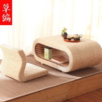 Day Style Terrace Tatami Tea Table table floating window tables Dining Room Table Small Tea Table Balcony Home Zen-style Dwarf Table Grass Weave