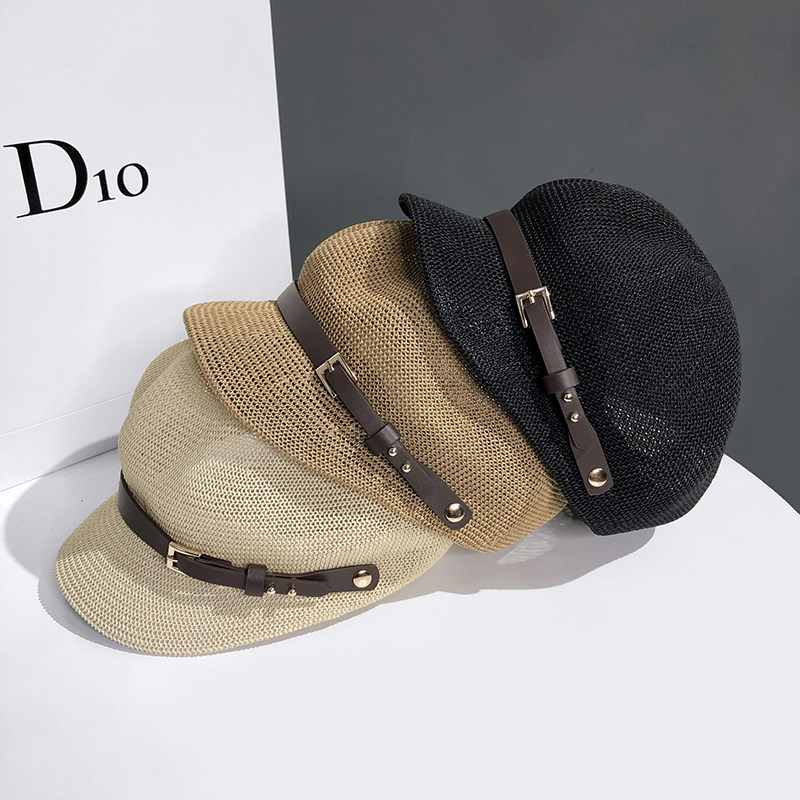 2021新款镂空八角帽子女夏季出游百搭防晒草帽日系英伦鸭舌贝雷帽详情图7