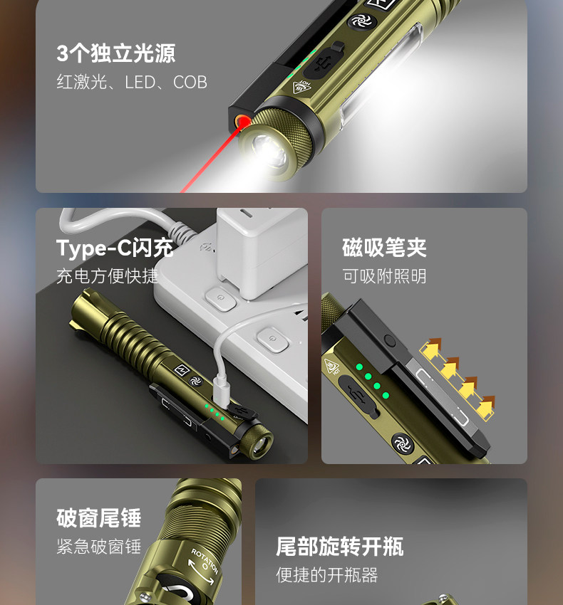 2026 New Model High-Brightness Flashlight, Rechargeable, Small, Portable, Multi-Function, Magnetic Work Light, Ultra-Bright for Outdoor Use