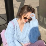 Ретро трикотажный сексуальный свитер, куртка, увеличенная толщина, V-образный вырез