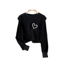 Large size fat mm slimming love sweatshirt for women autumn 2022 new loose casual temperament black short long-sleeved top
