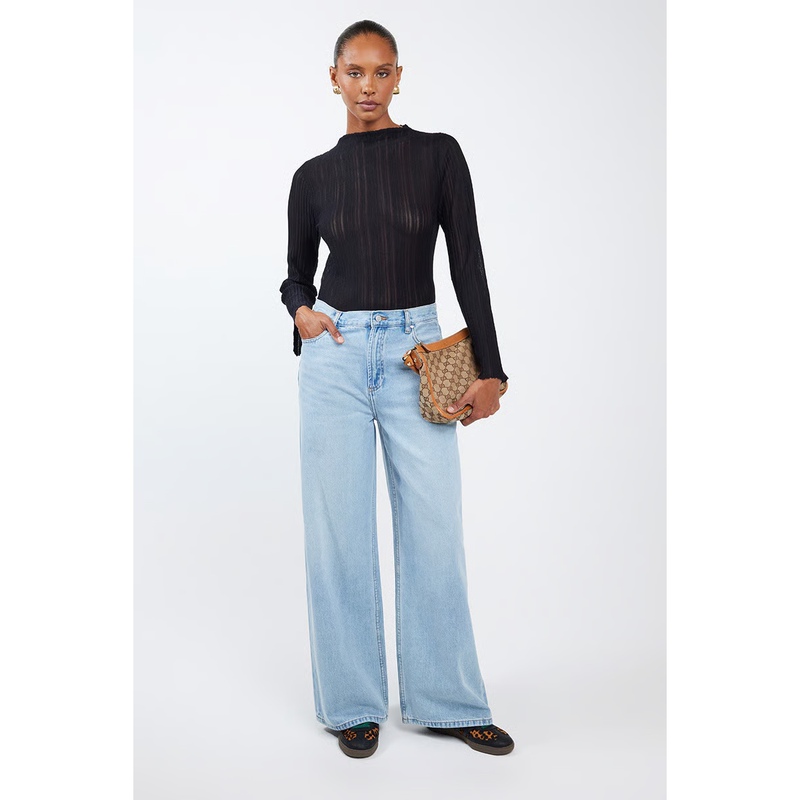 Australian O*E Women's Aspen Casual Light Blue Washed Mid-Rise Loose Barrel-Shaped Jeans